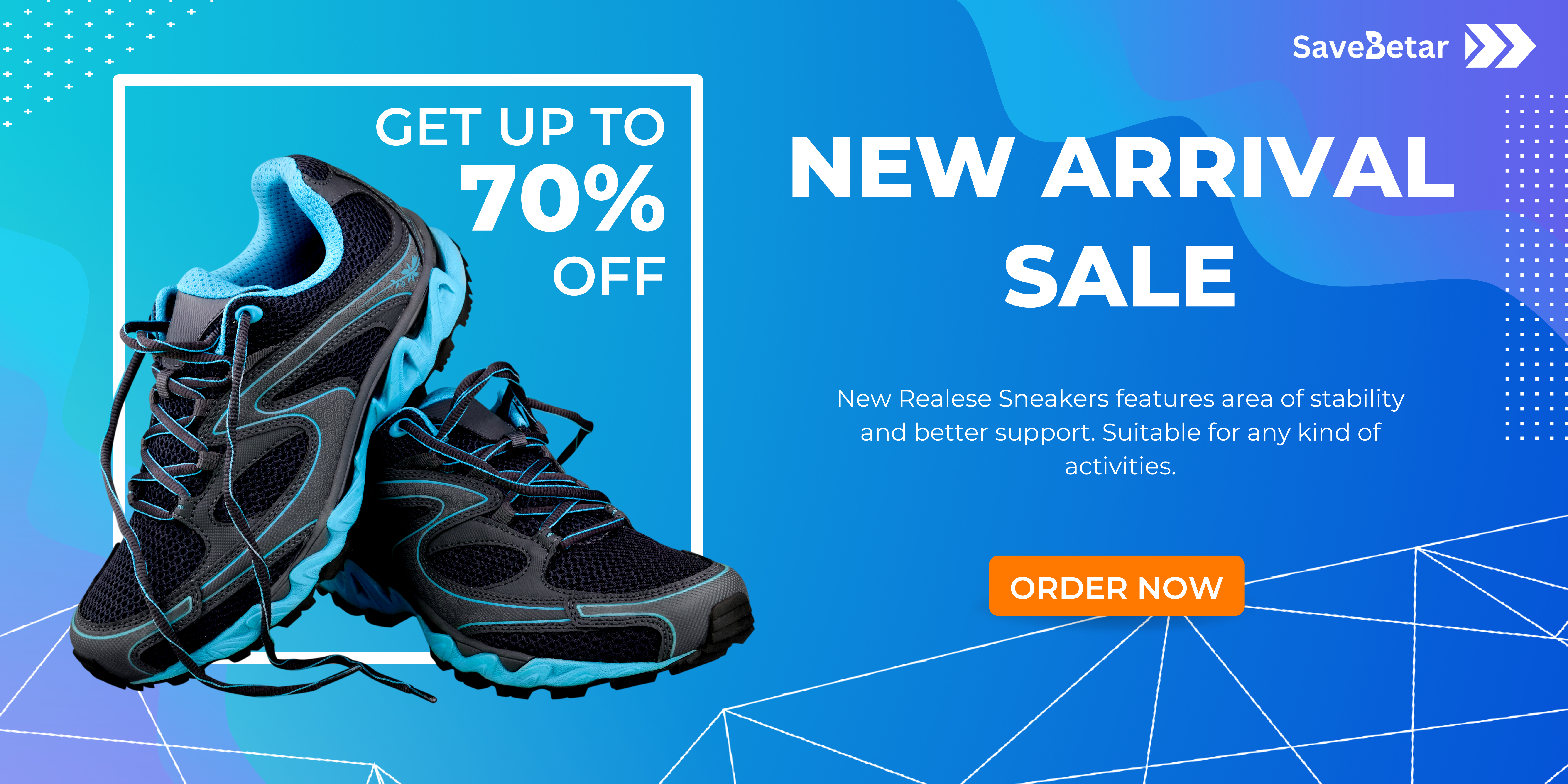 Blue Black Sneakers Realistic Product Promotion Banner